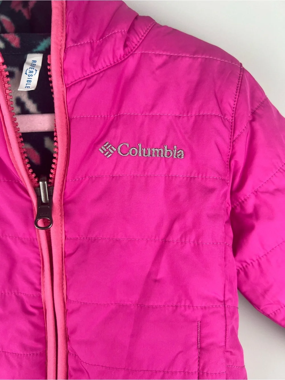 Columbia Girls' Bright Pink Puffer Jacket reversible